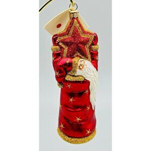 Patricia Breen Santa Ornament Red Gold Glitter Star Handblown Polish Christmas